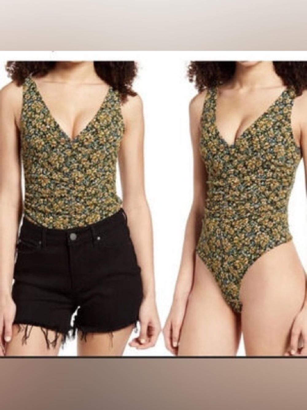 Leith size XS-Green/Yelllw Floral V-Neck Ruched Bodysuit!!!